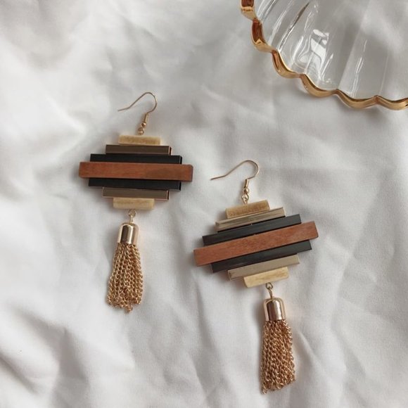 Lagom Studio Jewelry - 💕last one Boho Nature Wood Tassel Dangle Earrings